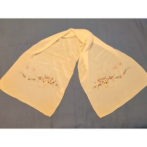HAPPINESS Hand Embroidered Pure Silk Soft Ivory Scarf  14" X 45 "
